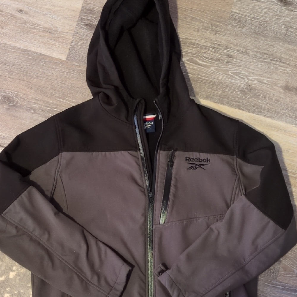 Reebok Women's Black and Dark Gray Performance Jacket With Hood.